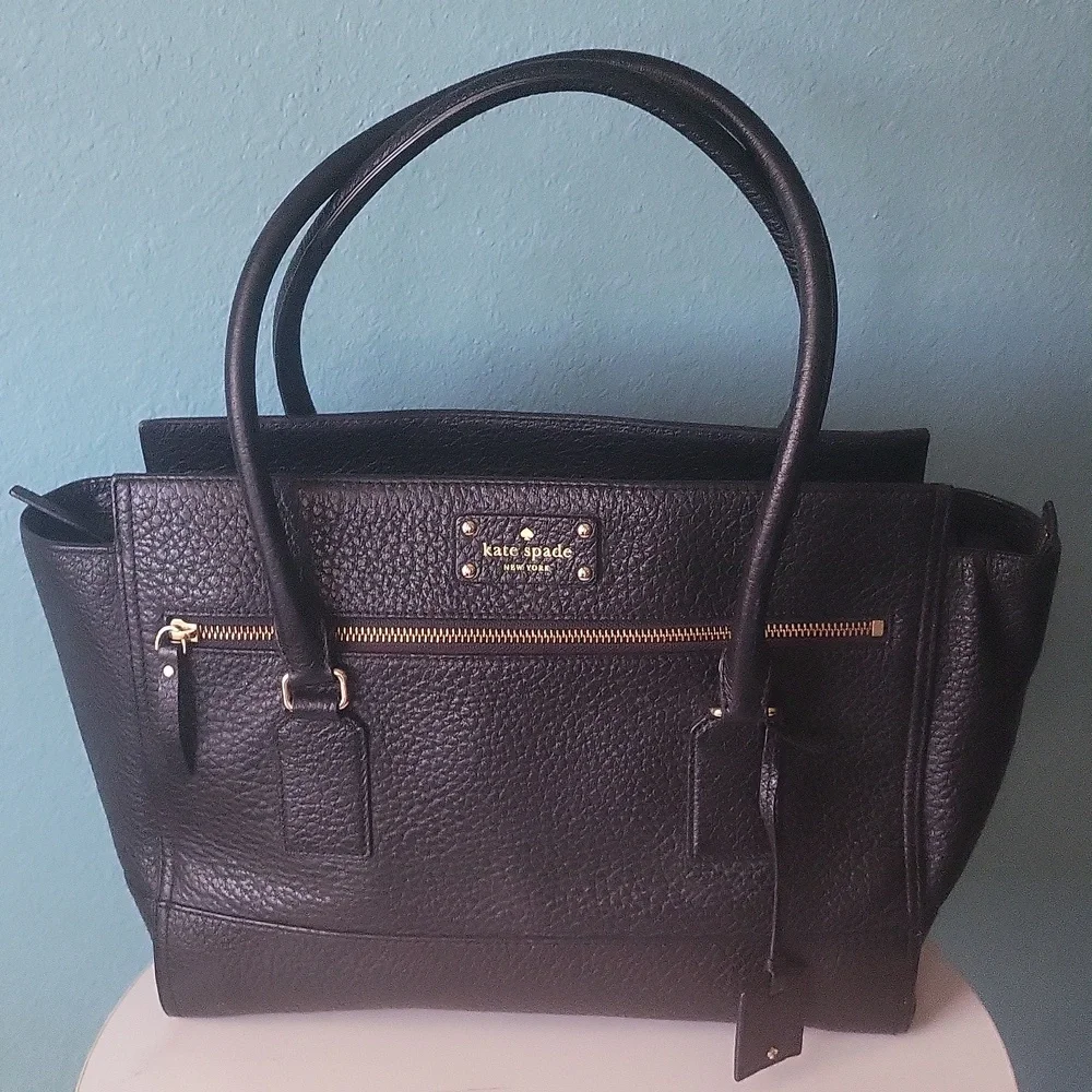 Kate Spade Black Pebbled Leather Southport Avenue Oden Tote Handbag Bag